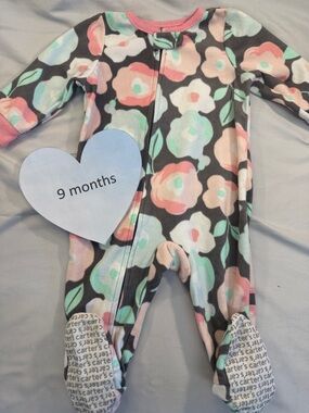 Carter's - 9M - Floral Fleece Onesie Sleeper with Pink Accents